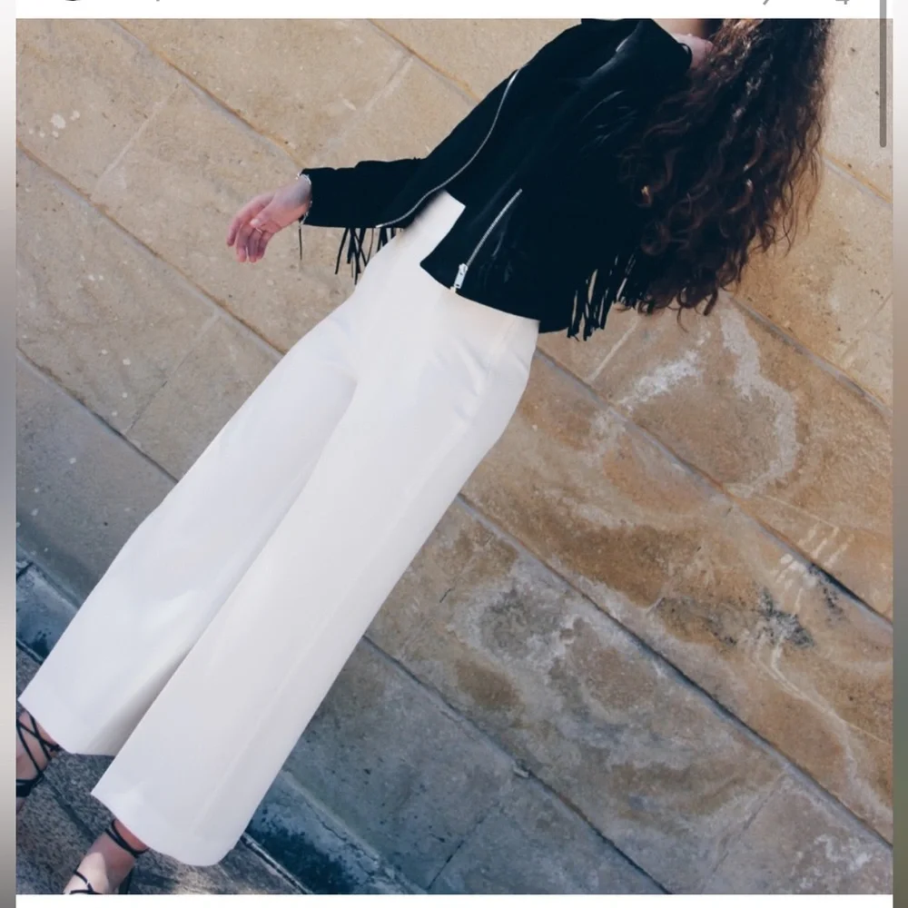 ZARA White High Waisted Wide Leg Culottes Pant - Picture 3 of 8